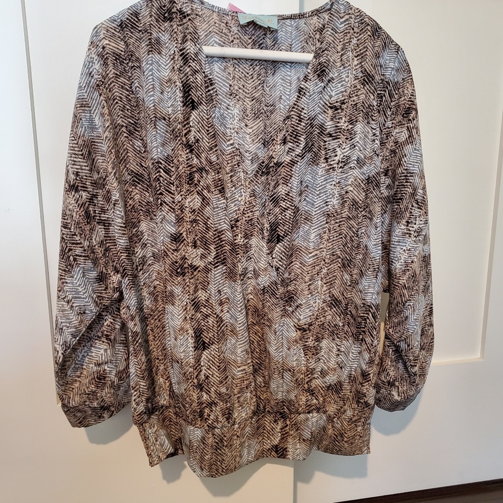 Veronica M taupe multi colored blouse